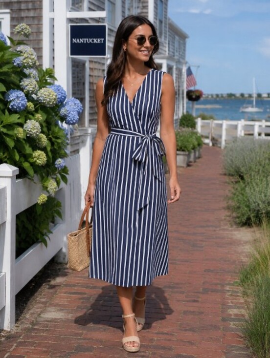 Draper James Dresses & Skirts - Draper James Miranda Navy Vertical Stripes Stretch Wrap Dress 4 NWT